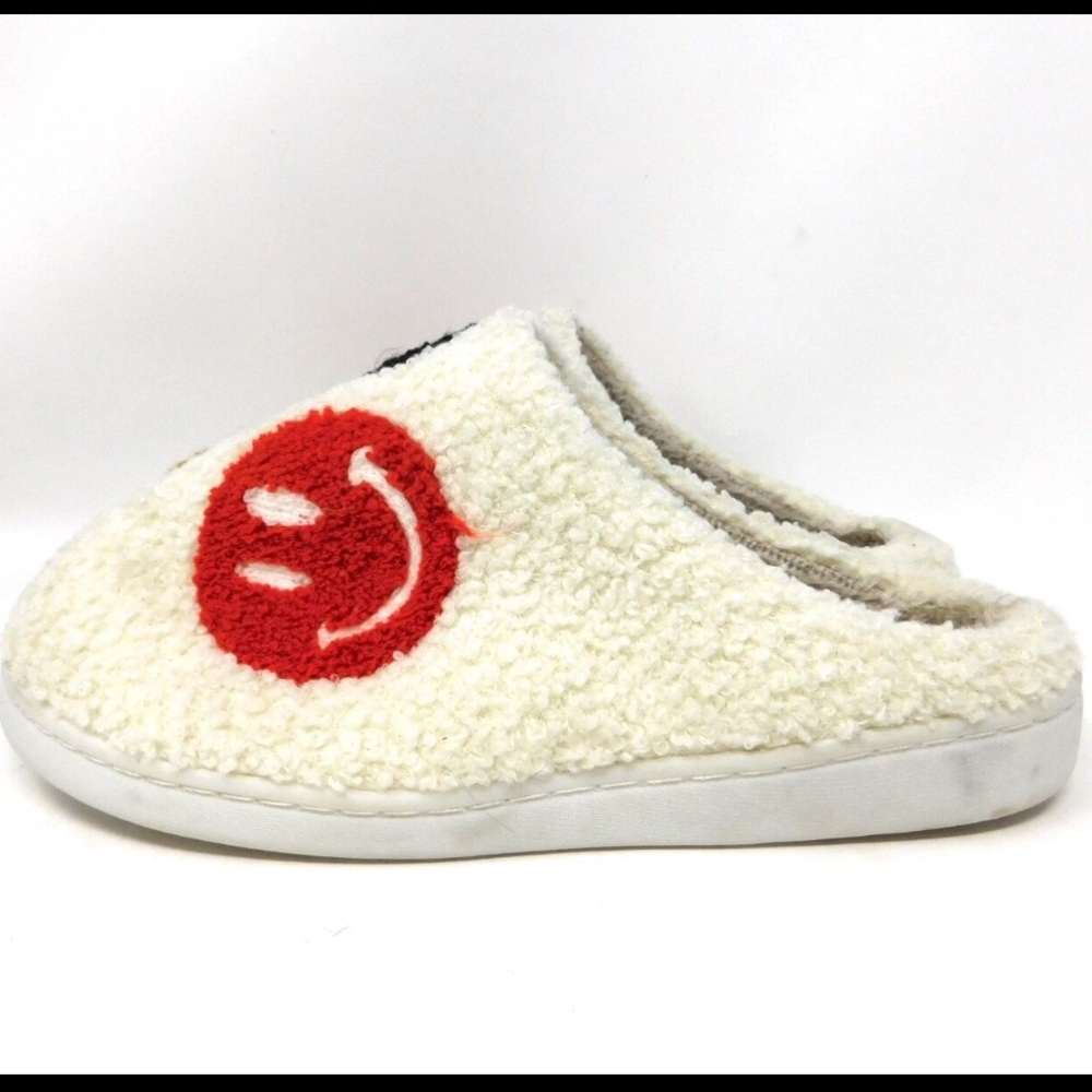 MIA Women's Slippers Size 8 White Smile Faces Cozy Smiley Chunky Platform Fleece